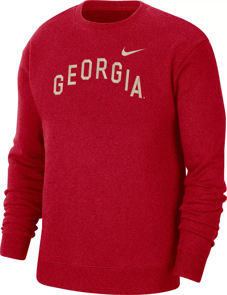 Nike Men's Georgia Bulldogs Red Club Fleece Arch Word Crew Neck Sweatshirt