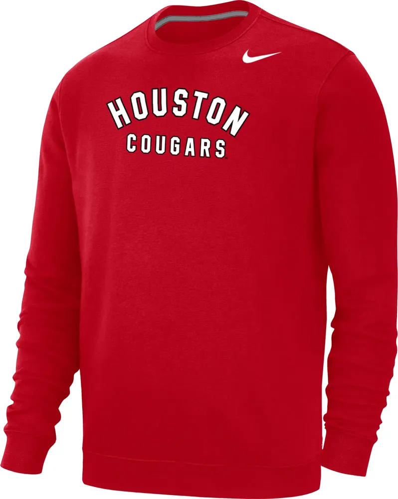 Nike Men's Houston Cougars Red Club Fleece Arch Word Crew Neck Sweatshirt