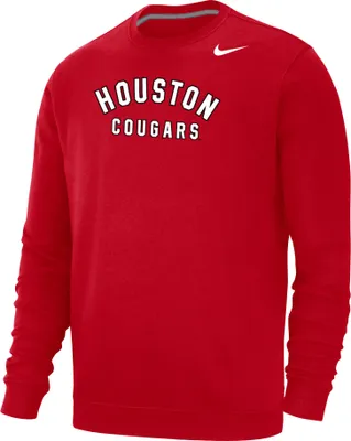 Nike Men's Houston Cougars Red Club Fleece Arch Word Crew Neck Sweatshirt