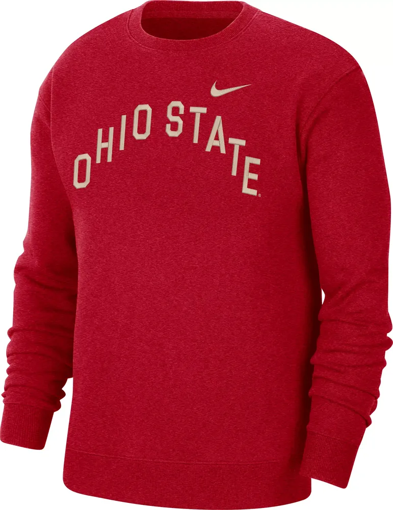 Nike Men's Ohio State Buckeyes Scarlet Club Fleece Arch Word Crew Neck Sweatshirt