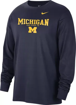 Nike Men's Michigan Wolverines Navy Classic Core Cotton Logo Long Sleeve T-Shirt