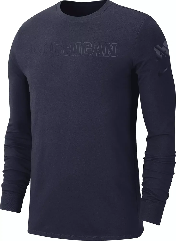 Nike Men's Michigan Wolverines Blue Classic Core Cotton Long-Sleeve Shirt