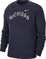 Nike Men's Michigan Wolverines Navy Club Fleece Arch Word Crew Neck Sweatshirt