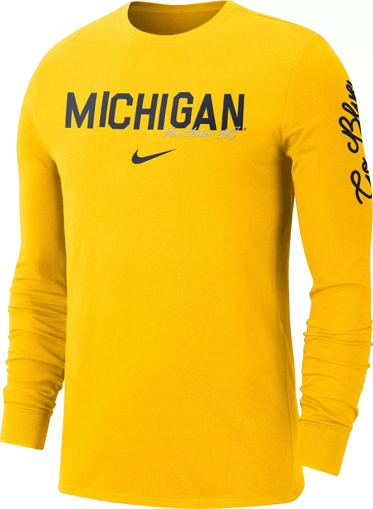 Nike Men's Michigan Wolverines Maize Cotton Varsity Game Long Sleeve T-Shirt