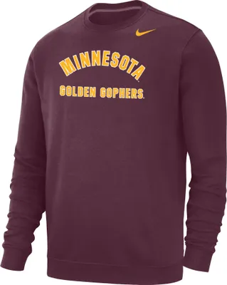 Nike Men's Minnesota Golden Gophers Maroon Club Fleece Arch Word Crew Neck Sweatshirt