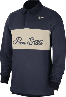 Nike Men's Penn State Nittany Lions Blue Dri-Fit Rugby Long Sleeve Polo