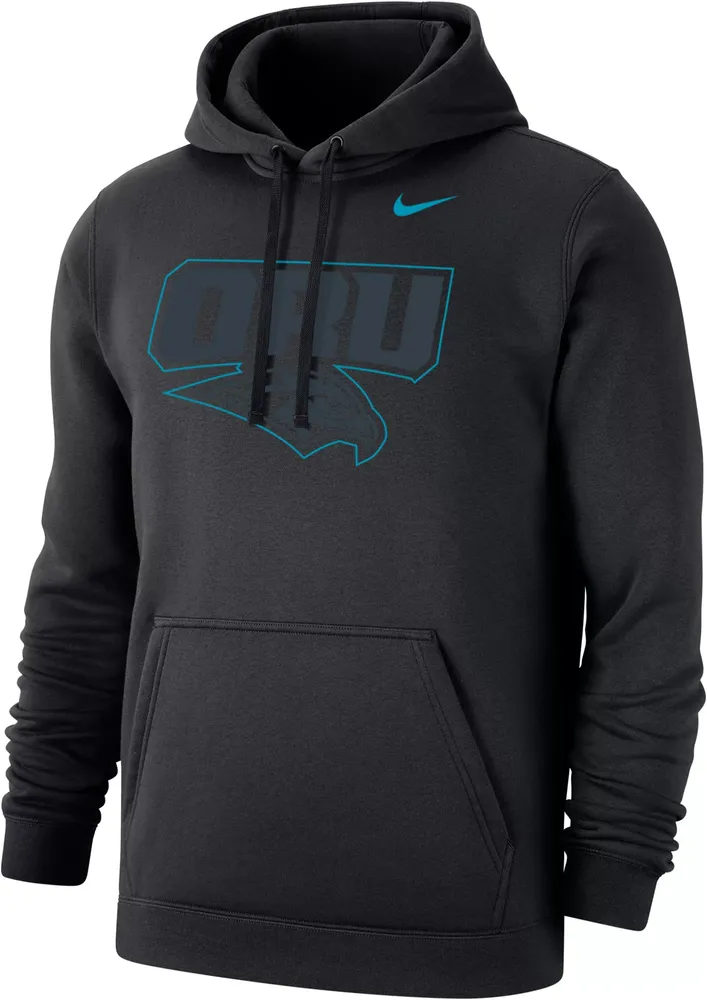 Nike Men's Oral Roberts Golden Eagles Black Club Fleece Turquoise Logo Pullover Hoodie