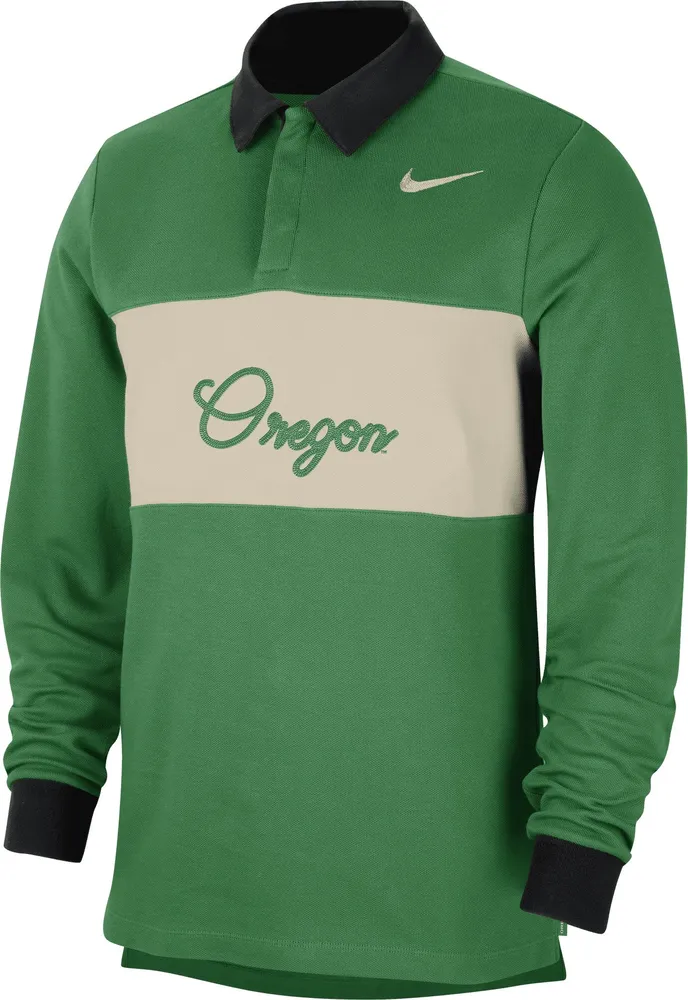 Nike Men's Oregon Ducks Green Dri-Fit Rugby Long Sleeve Polo