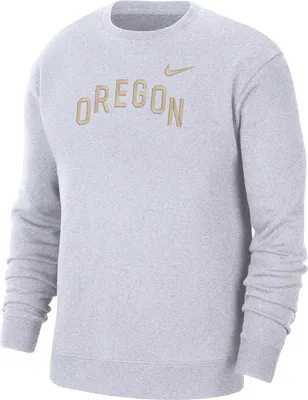 Nike Men's Oregon Ducks White Club Fleece Arch Word Crew Neck Sweatshirt