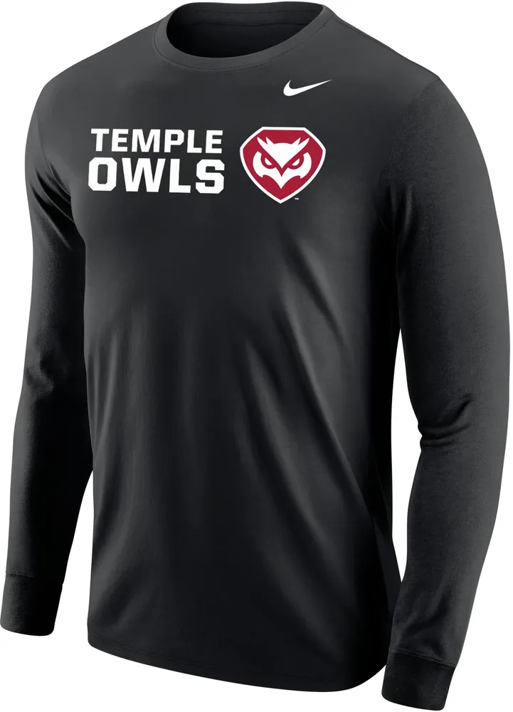 Nike Men's Temple Owls  Black Core Cotton Long Sleeve T-Shirt