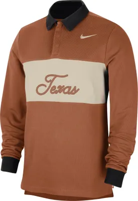 Nike Men's Texas Longhorns Burnt Orange Dri-Fit Rugby Long Sleeve Polo