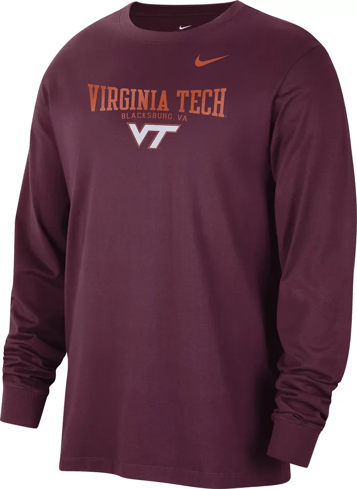 Nike Men's Virginia Tech Hokies Maroon Classic Core Cotton Logo Long Sleeve T-Shirt