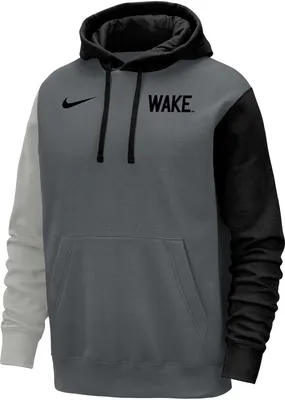 Nike Men's Wake Forest Demon Deacons Colorblock Grey Club Fleece College Pullover Hoodie