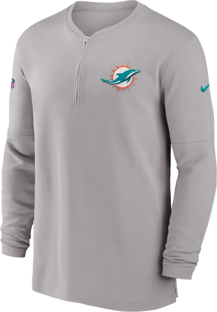 Nike Men's Miami Dolphins Sideline Pewter Grey Half-Zip Long Sleeve Top