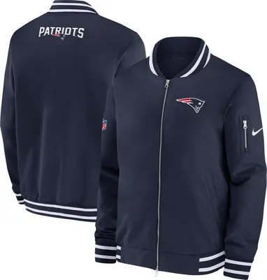 Nike Men's New England Patriots Sideline Coaches Navy Full-Zip Bomber Jacket