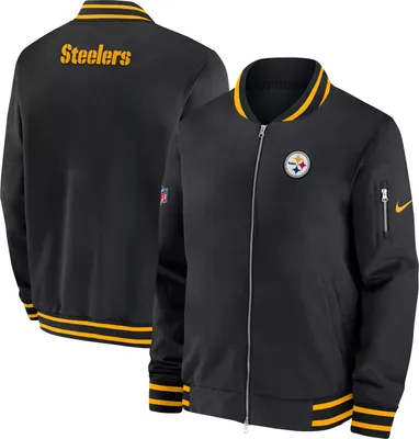 Nike Men's Pittsburgh Steelers Sideline Coaches Black Full-Zip Bomber Jacket