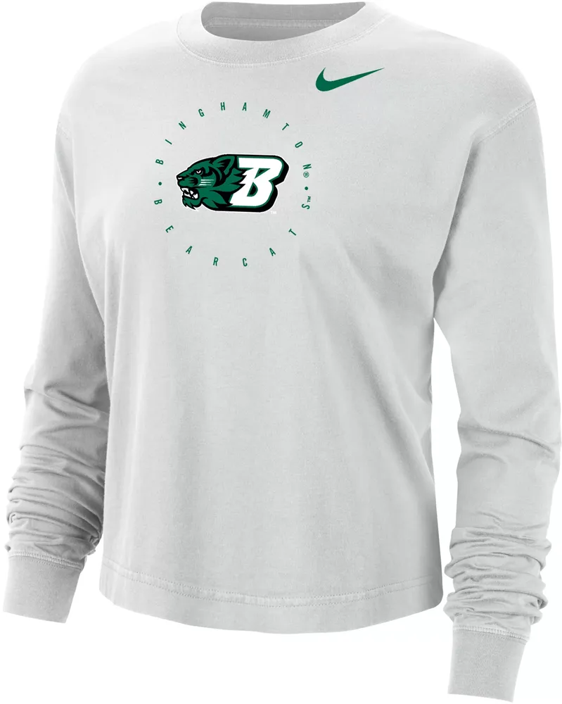 Nike Women's Binghamton Bearcats Grey Boxy Cropped Long Sleeve T-Shirt