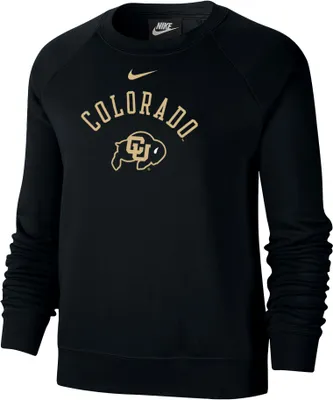 Nike Women's Colorado Buffaloes Black Varsity Arch Logo Crew Neck Sweatshirt