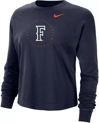 Nike Women's Cal State Fullerton Titans Navy Blue Boxy Cropped Long Sleeve T-Shirt