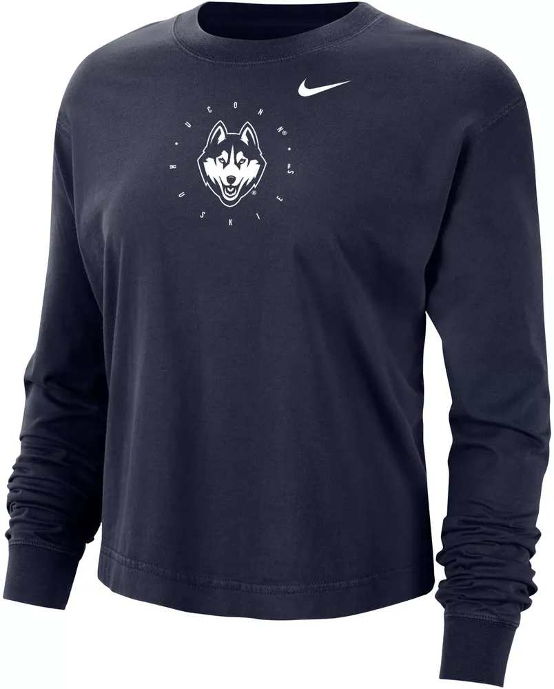 Nike Women's UConn Huskies Blue Boxy Cropped Long Sleeve T-Shirt