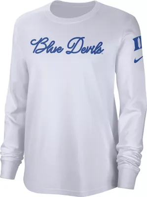 Nike Women's Duke Blue Devils White Cotton Letterman Long Sleeve T-Shirt