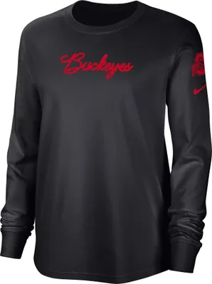 Nike Women's Ohio State Buckeyes Black Cotton Letterman Long Sleeve T-Shirt