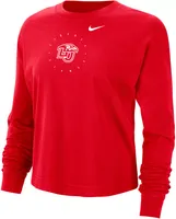 Nike Women's Liberty Flames Red Boxy Cropped Long Sleeve T-Shirt