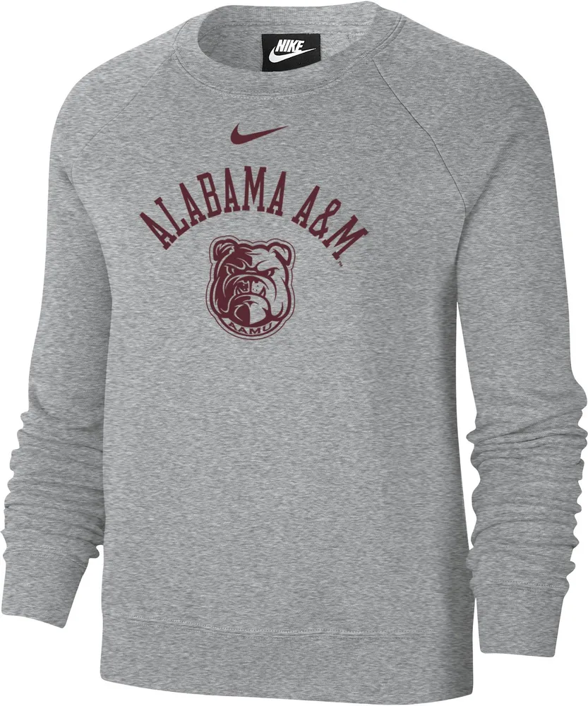 Nike Women's Alabama A&M Bulldogs Grey Varsity Arch Logo Crew Neck Sweatshirt