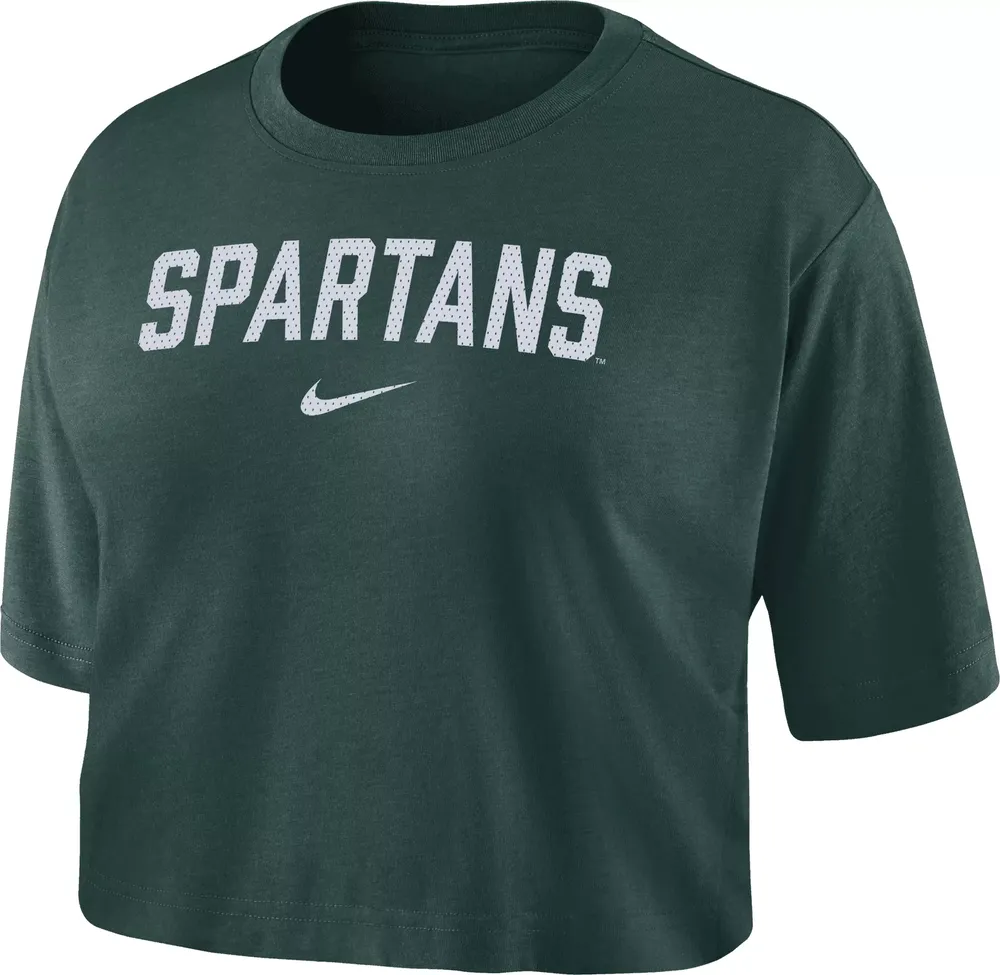 Nike Women's Michigan State Spartans Green Dri-FIT Logo Cropped T-Shirt