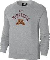 Nike Women's Minnesota Golden Gophers Grey Varsity Arch Logo Crew Neck Sweatshirt