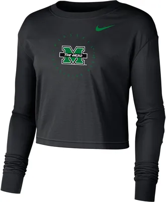 Nike Women's Marshall Thundering Herd Black Boxy Cropped Long Sleeve T-Shirt