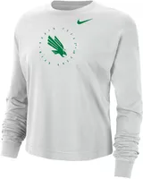 Nike Women's North Texas Mean Green Grey Boxy Cropped Long Sleeve T-Shirt