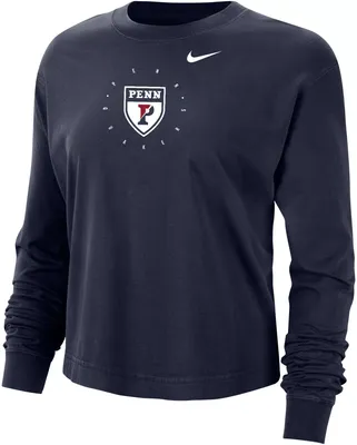 Nike Women's University of Pennsylvania Quakers Blue Boxy Cropped Long Sleeve T-Shirt