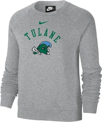 Nike Women's Tulane Green Wave Grey Varsity Arch Logo Crew Neck Sweatshirt