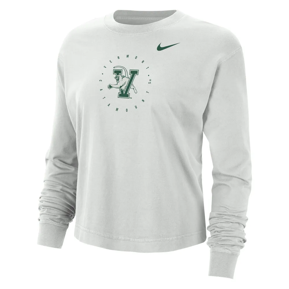 Nike Women's Vermont Catamounts Grey Boxy Cropped Long Sleeve T-Shirt