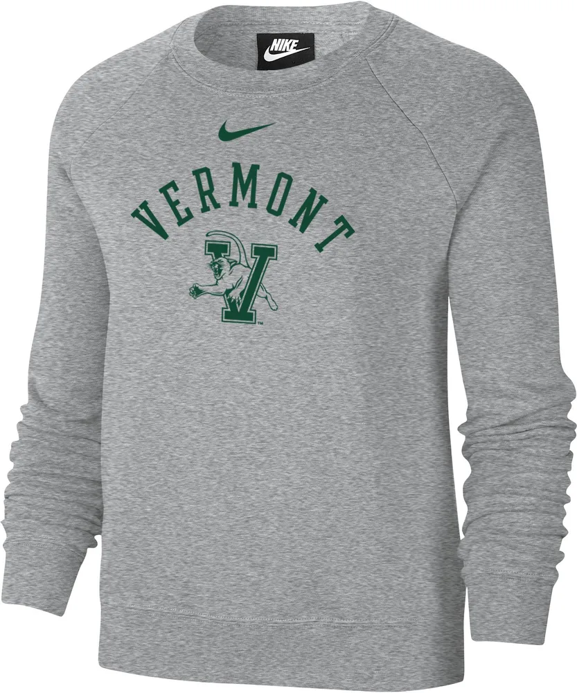 Nike Women's Vermont Catamounts Grey Varsity Arch Logo Crew Neck Sweatshirt