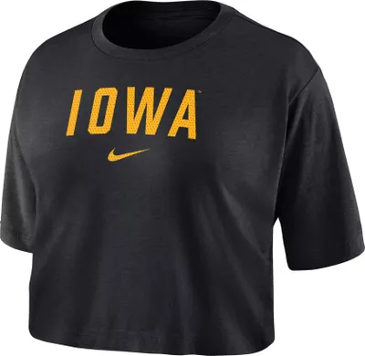 Nike Women's Iowa Hawkeyes Black Dri-FIT Logo Cropped T-Shirt
