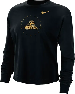 Nike Women's Wright State Raiders Black Boxy Cropped Long Sleeve T-Shirt