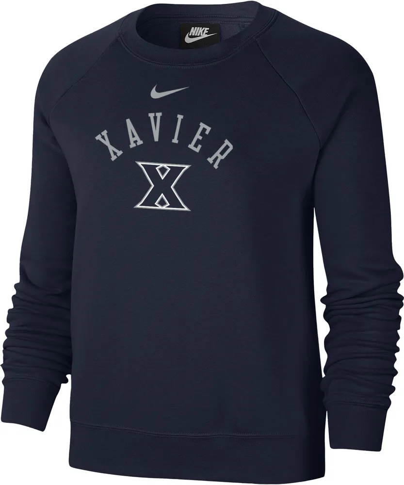 Nike Women's Xavier Musketeers Blue Varsity Arch Logo Crew Neck Sweatshirt