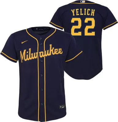 Nike Youth Milwaukee Brewers Christian Yelich #22 Navy Cool Base Alternate Jersey