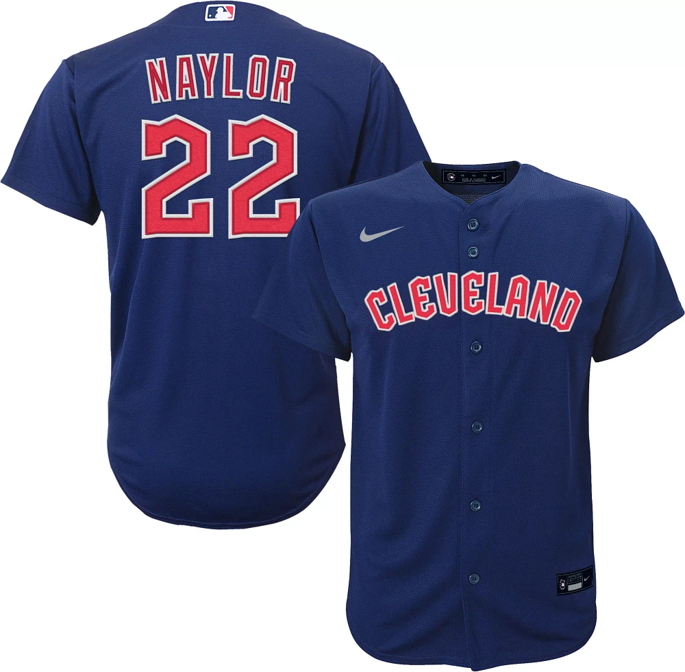 Nike Youth Cleveland Guardians Josh Naylor #22 Navy Road Cool Base Jersey