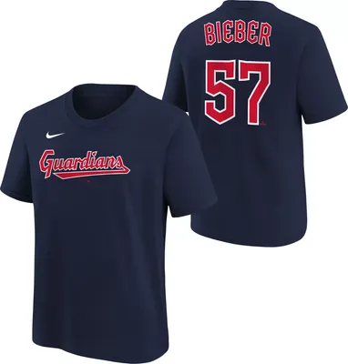 Nike Youth Cleveland Guardians Shane Bieber #57 Navy Home T-Shirt