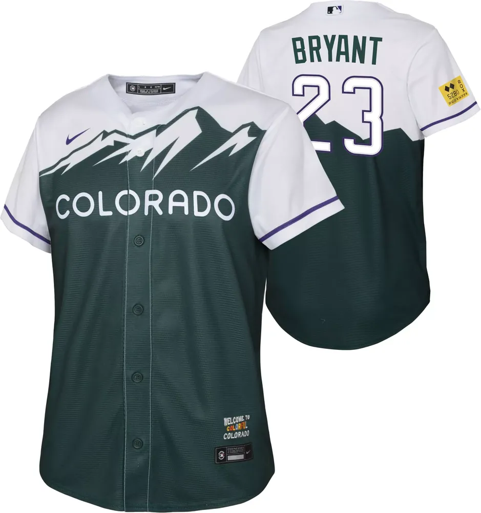 Nike Youth Colorado Rockies City Connect Kris Bryant #23 Green OTC Cool Base Jersey