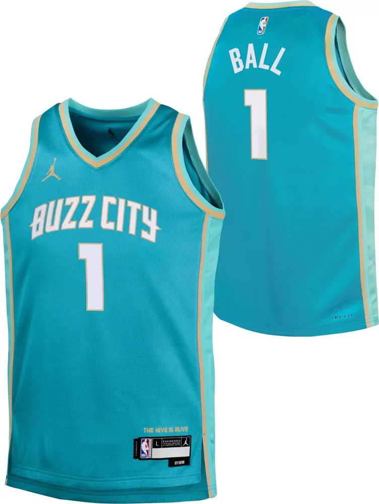 Jordan Youth 2023-24 City Edition Charlotte Hornets LaMelo Ball #1 Teal Swingman Jersey