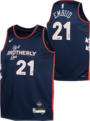 Nike Youth 2023-24 City Edition Philadelphia 76ers Joel Embiid #21 Navy Swingman Jersey