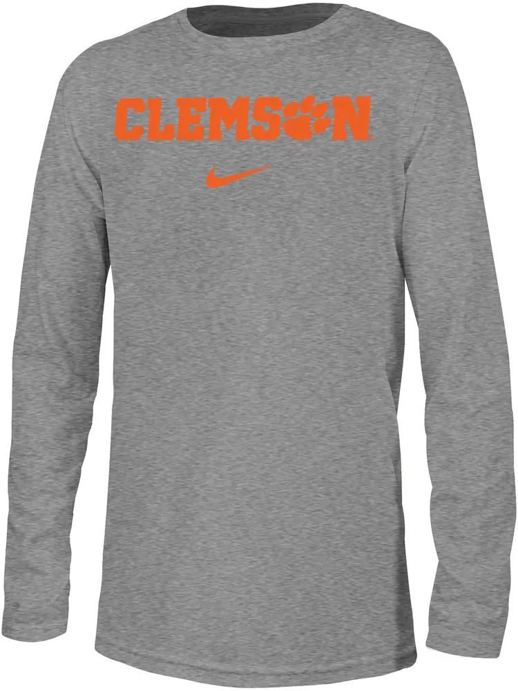 Nike Youth Clemson Tigers Grey Dri-FIT Legend Football Team Issue Long Sleeve T-Shirt