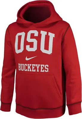 Nike Youth Ohio State Buckeyes Scarlet Contrast Club Fleece Wordmark Pullover Hoodie