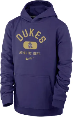 Nike Youth James Madison Dukes Purple Club Fleece Mascot Name Pullover Hoodie