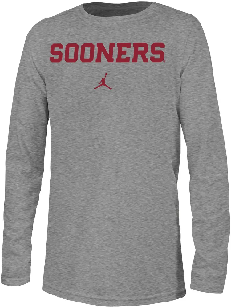 Jordan Youth Oklahoma Sooners Grey Dri-FIT Legend Football Team Issue Long Sleeve T-Shirt