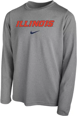 Nike Youth Illinois Fighting Illini Grey Dri-FIT Legend Football Team Issue Long Sleeve T-Shirt